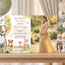 Skogslevande Djur Foto Baby Shower Inbjudan