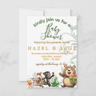 Skogslevande djur & grönska Baby Shower-inbjudan Inbjudningar