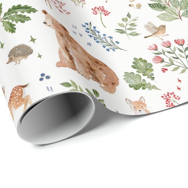 Skogslevande djur, höst räv, hjort, björn, s presentpapper (Rullad Hörn)