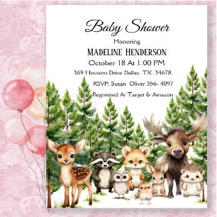 Skogslevande djur i skogen Baby Shower-inbjudan Inbjudningar