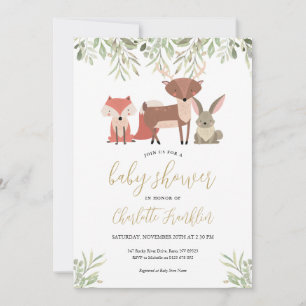 Skogslevande djur Skogsgrönska Baby Shower Inbjudningar