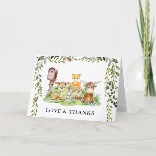 Skogslevande djur Tacksamt för baby shower i sko Tack Kort