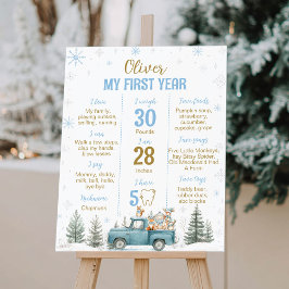 Skogslevande djur Vinter 1-års födelsedagsmilstolp Poster