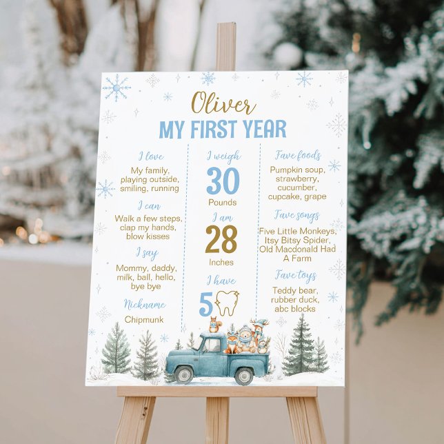 Skogslevande djur Vinter 1-års födelsedagsmilstolp Poster (Skapare uppladdad)