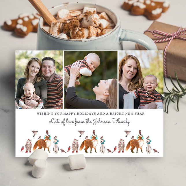 Skogslevande Djurfoto Jul Julkort  Helg Vykort (Woodland Animals Photo Holiday Christmas Postcard)