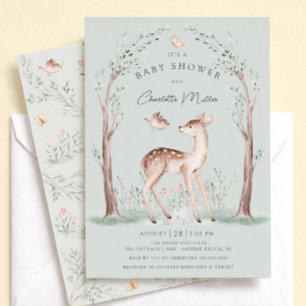 Skogslevande hjort baby shower inbjudan
