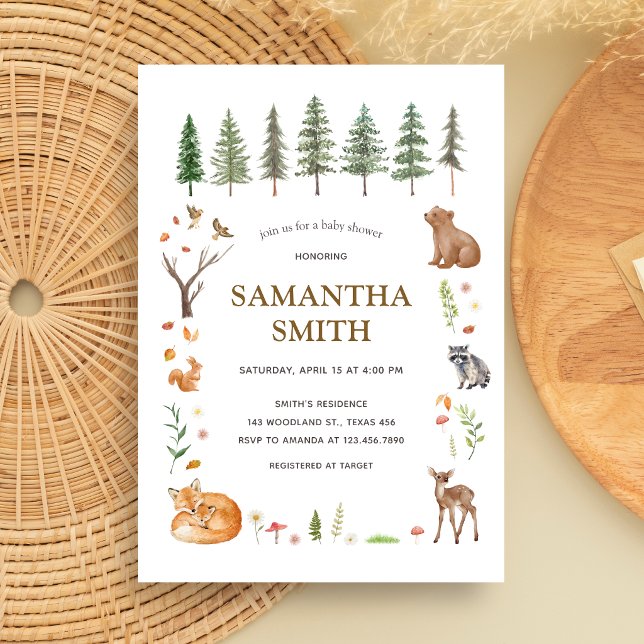 Skogslig Boho Baby Shower Inbjudningar (Woodland Animals Forest Baby Shower Invitation)