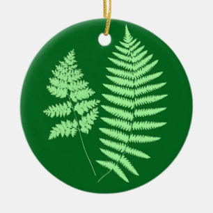 Skogsliknande Ormbunksmönster, Smaragd och Ljusgrö Julgransprydnad Keramik