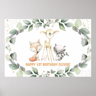 Skogsliv Grönska Baby Shower Födelsedags Välkomst Poster