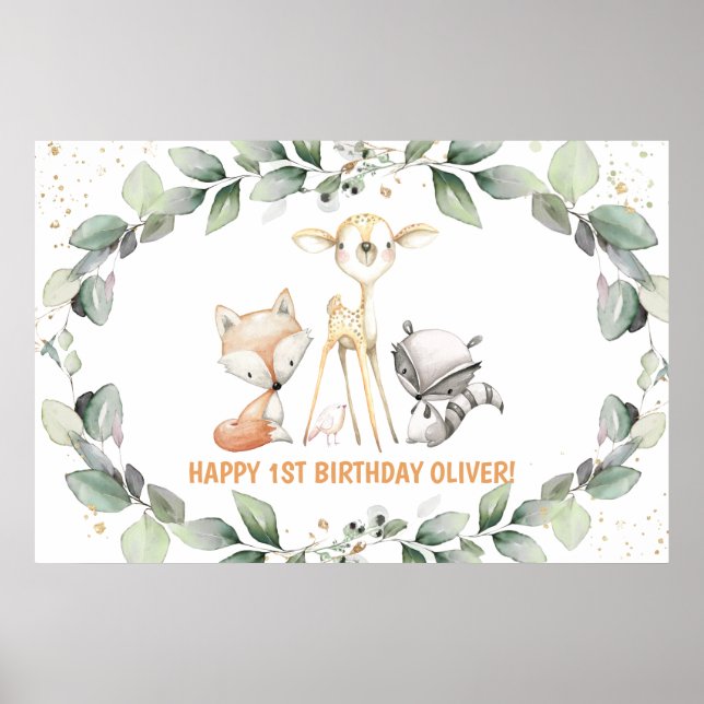 Skogsliv Grönska Baby Shower Födelsedags Välkomst  Poster (Framsidan)
