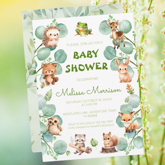 Skogsljud Eucalyptus Pojke Shower Inbjudningar (Woodland Eucalyptus Baby Boy Shower Invitation)