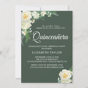 Skogslund Trädgårdsjägare Grön Quinceañera Inbjudningar
