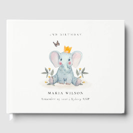 Skogsmark Baby Elephant Foliage any age Birthday Gästböcker