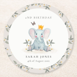Skogsmark Baby Elephant Foliage any age Birthday Underlägg Papper Rund