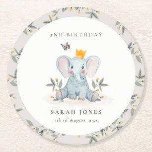 Skogsmark Baby Elephant Foliage any age Birthday Underlägg Papper Rund
