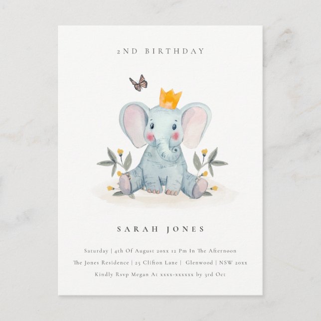 Skogsmark Baby Elephant Foliage any age Birthday Vykort (Framsida)