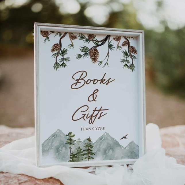 Skogsmark Bokar och gåvor Poster (Rustic baby shower books and gifts poster)