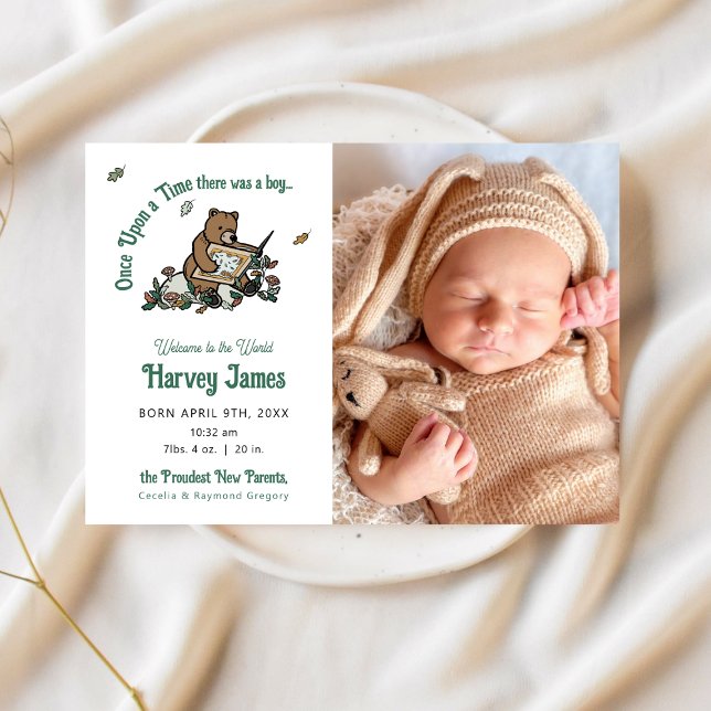 Skogsmark Gång vid ett meddelande om tidsförlossni (Woodland Storybook "Once Upon a Time" Birth Announcement)