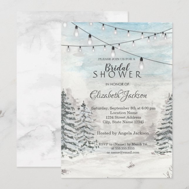 Skogsmark, Gräs, Träd, String Ljus, Watercolor Inbjudningar (Fram/baksida)