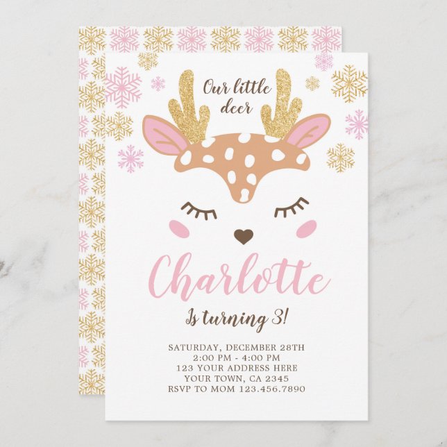 Skogsmark, Hjort Birthday Inbjudningar (Fram/baksida)