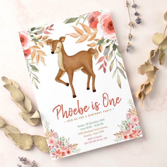 Skogsmark hjort första födelsedagsfesten inbjudningar (Skapare uppladdad)