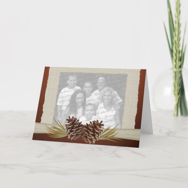 Skogsmark Pinecones och Burlapfoto Helgkort (Framsida)