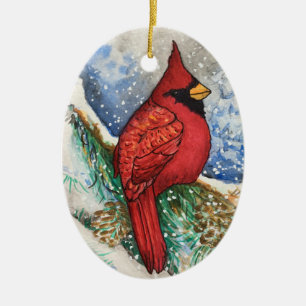 Skogsmark Röd kardinal jul Bird Oval Ornament