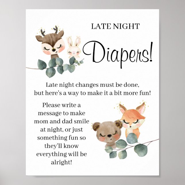 Skogsmark Sent natt Diaper Baby-duschspel Poster (Framsidan)