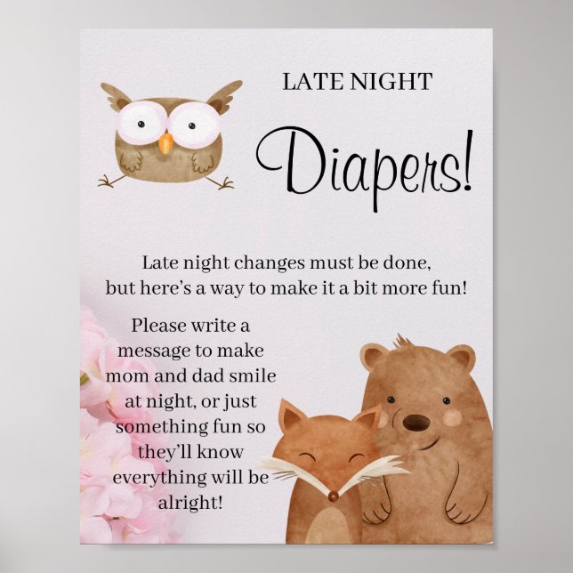 Skogsmark Sent natt Diaper Baby-duschspel Poster (Framsidan)