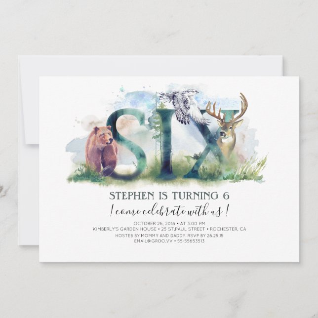 Skogsmark sex - 6e-födelsedagsinbjudan inbjudningar (Framsida)