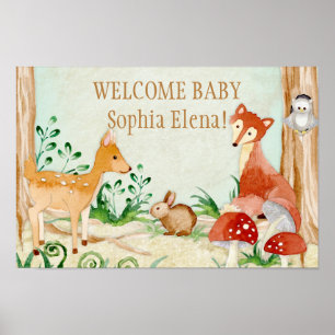 Skogsmark Skapar djur Hjort Fox Rabbit Uggla Art Poster