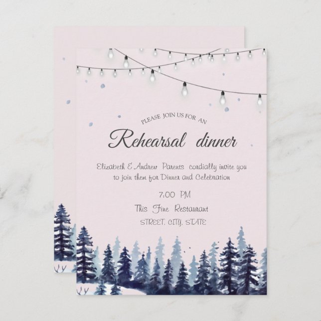 Skogsmark,Skog,Rehearsal Dinner i Gräs Träd Inbjudningar (Fram/baksida)