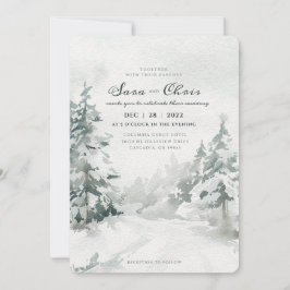 Skogsmark | Snowy Winter Forest Watercolor Inbjudningar