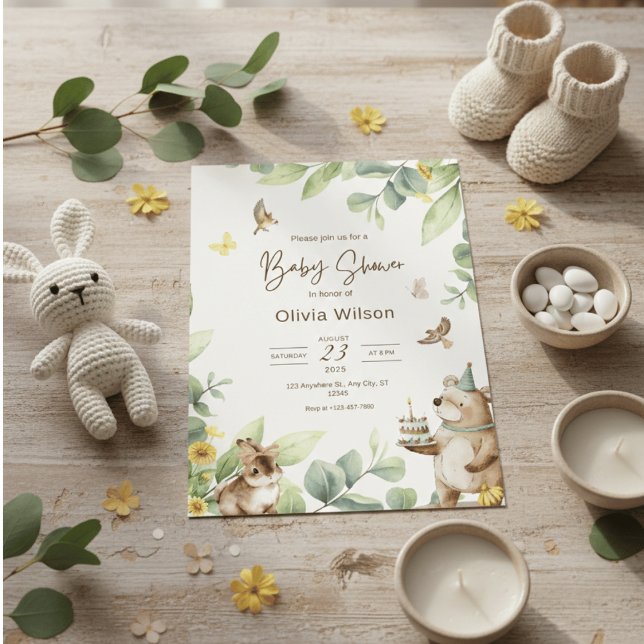 Skogsmark Winnie the Pooh baby shower inbjudan  (Skapare uppladdad)