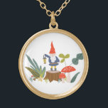 SkogsmarkGnome Guldpläterat Halsband<br><div class="desc">Themed mönster för nyckfull grönt som och för röd skogsmark är designat vid Shelby Allison som presenterar mycket liten gnometecken,  champinjoner,  blommor och lövverk.</div>