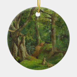 Skogsmarkplats med kaniner, 1862 (olja på kanfas) julgransprydnad keramik