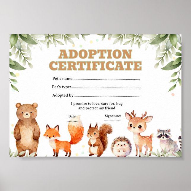 Skogsmarks adoptera ett husdjur färgläggning certi poster (Framsidan)