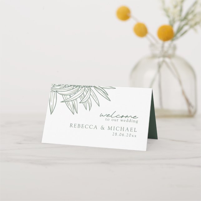 Skogsmassa Grönten Simple Hand plockade Botanical  Placeringskort (Baksida)