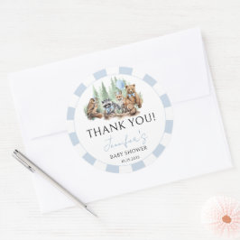 Skogsolja, ljusblå skog pojke dusch runt klistermärke