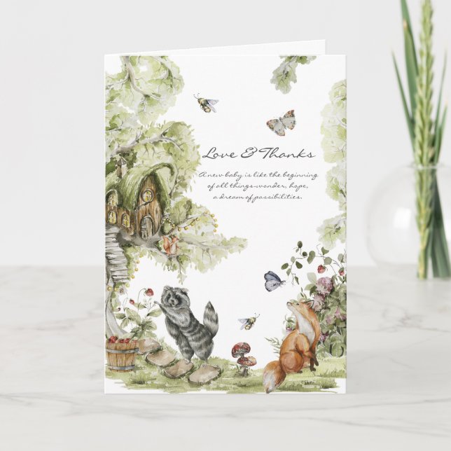 Skogspiknik | Skogsdjur Baby Shower  Tack Kort (Framsida)