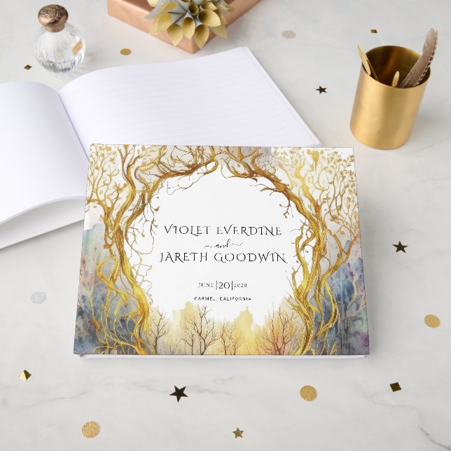 Skogsportalen Guld Bröllop Gästböcker (Framsida Öppen)