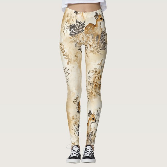Skogsrådjursdjurmönster Leggings (Framsida)