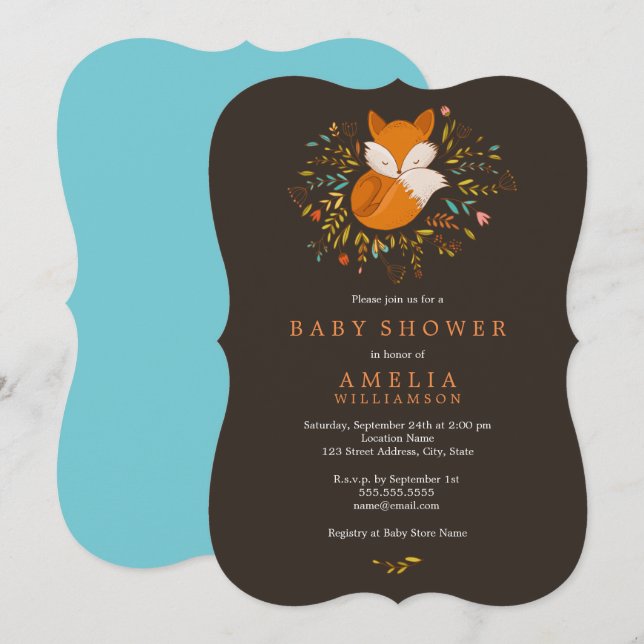 Skogsräv Baby Shower-inbjudan Inbjudningar (Fram/baksida)