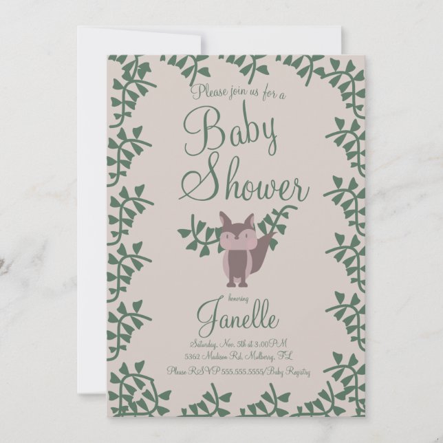 Skogsräv Grönska Baby Shower Rustik  Inbjudningar (Framsida)
