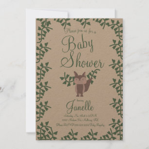 Skogsräv Grönska Baby Shower Rustik Inbjudningar