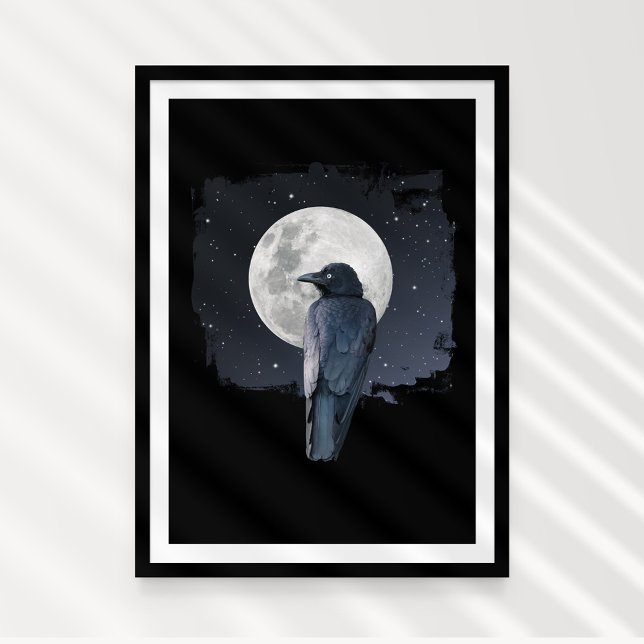 Skogsrav Kald Måne Poster (Forest Raven on the Cold Moon (super moon). Mystic photographic Art.)