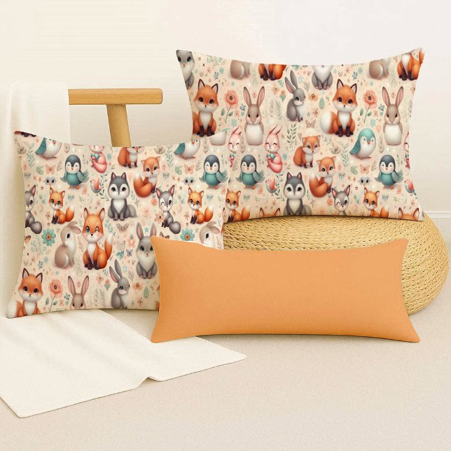 Skogsräv Kanin Akvarell Boho Kastkudde Kudde (Woodland Fox Bunny Watercolor Boho Throw Pillow)