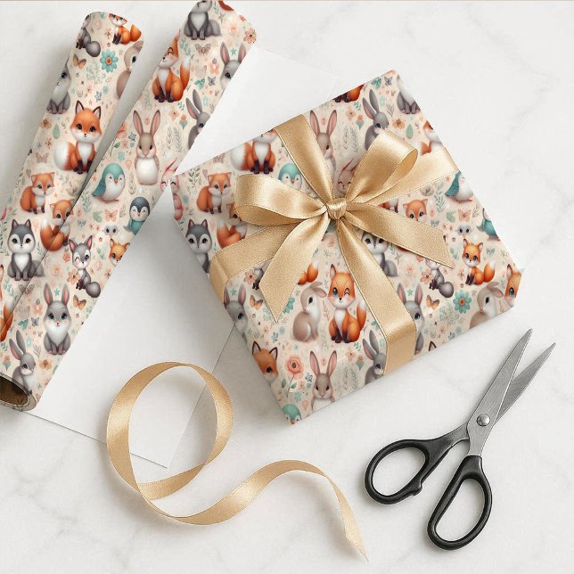 Skogsräv Kanin Akvarell Boho Presentpapper (Woodland Fox Bunny Watercolor Boho Gift Wrap Paper)