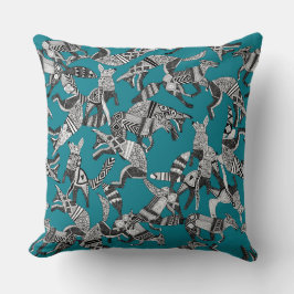 skogsräv, party, tårblått kudde