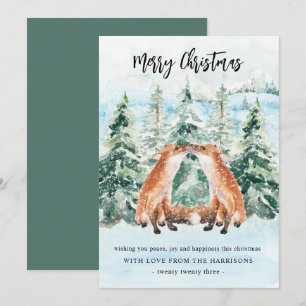 Skogsräv Snöig Skog Söt Jul Julkort